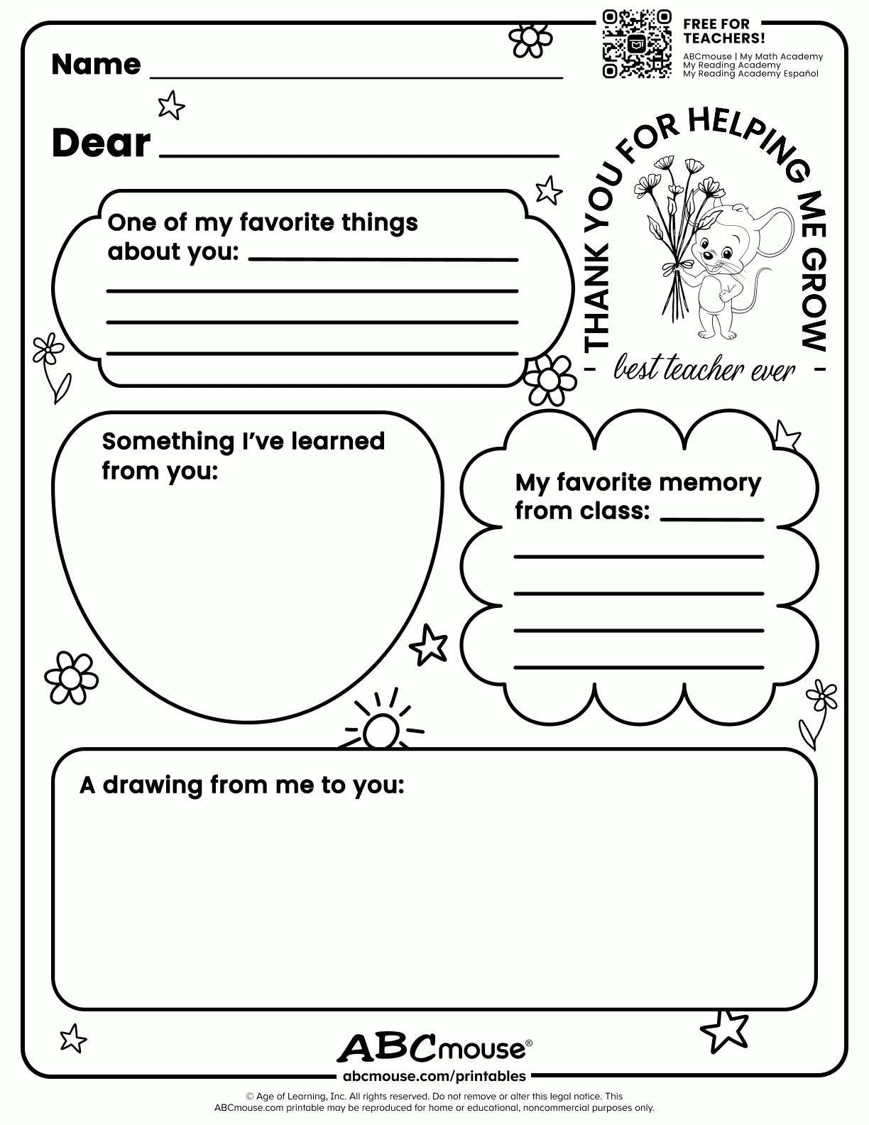 Teacher Appreciation 2026 Free Printables ABCmouse