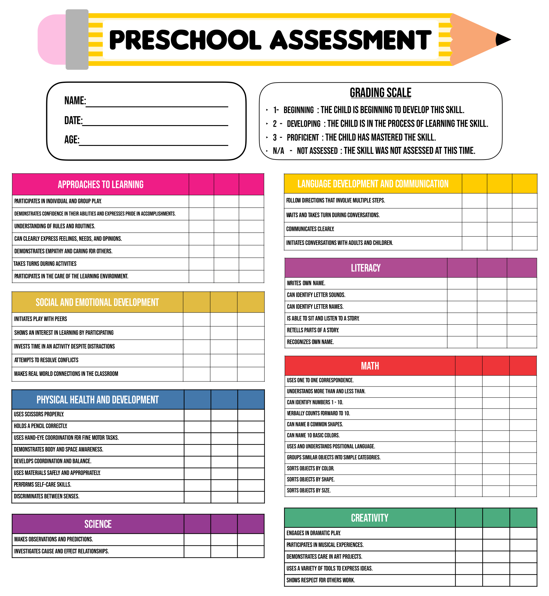 Templates Preschool Assessment 12 Free PDF Printables Printablee