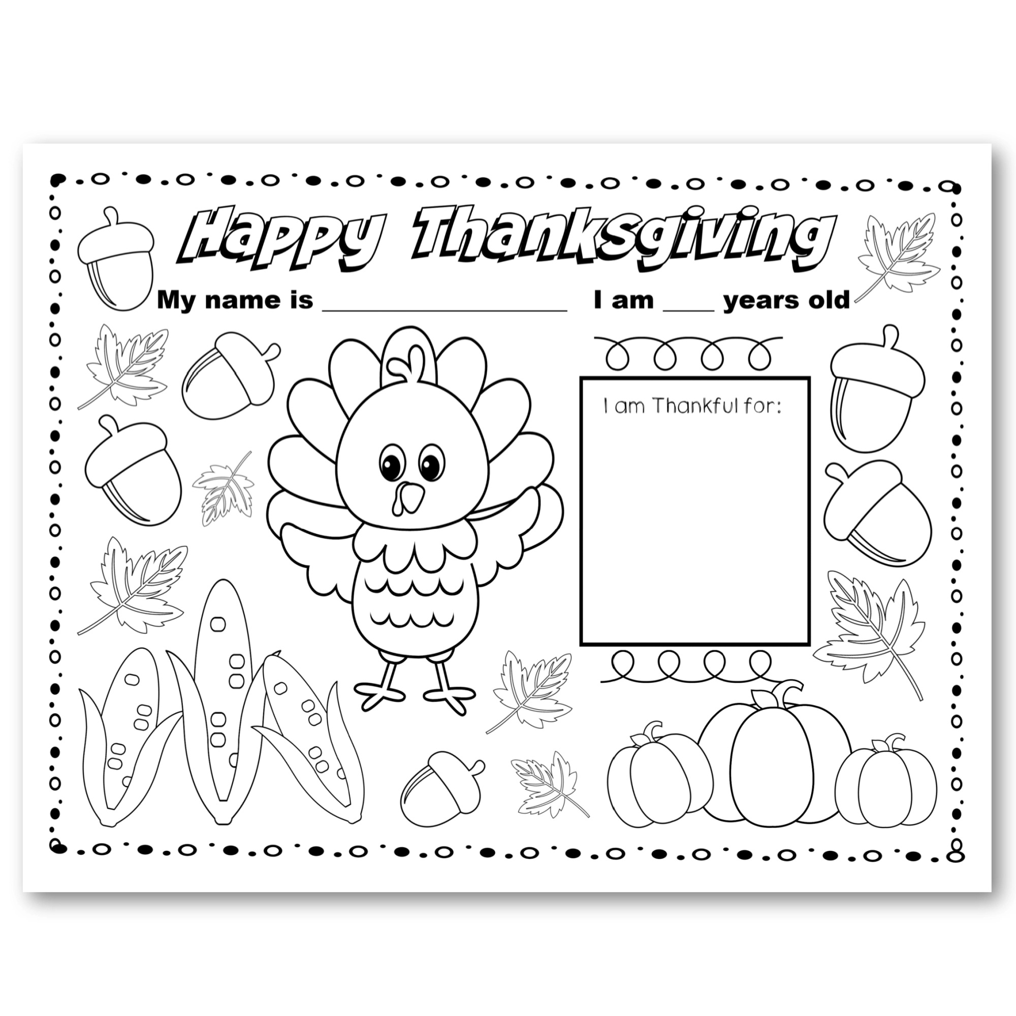 Thanksgiving Coloring Placemats For Kids At Home With Zan Printables