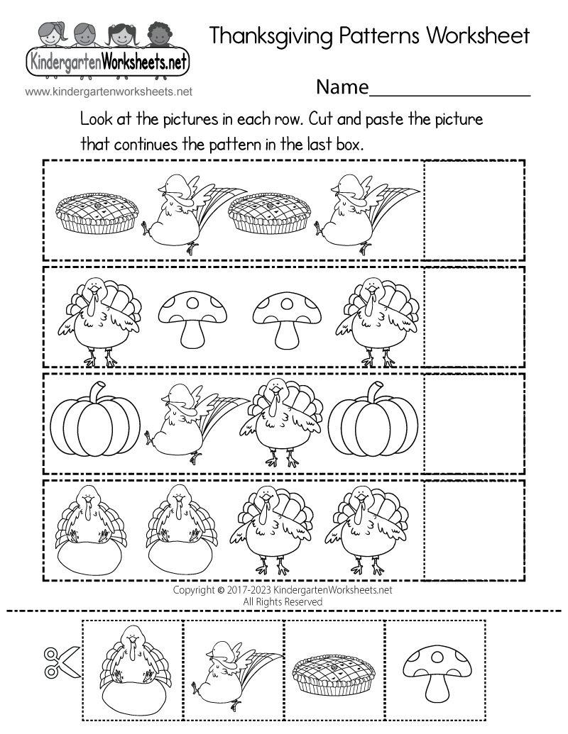 Thanksgiving Patterns Worksheet Free Printable PDF