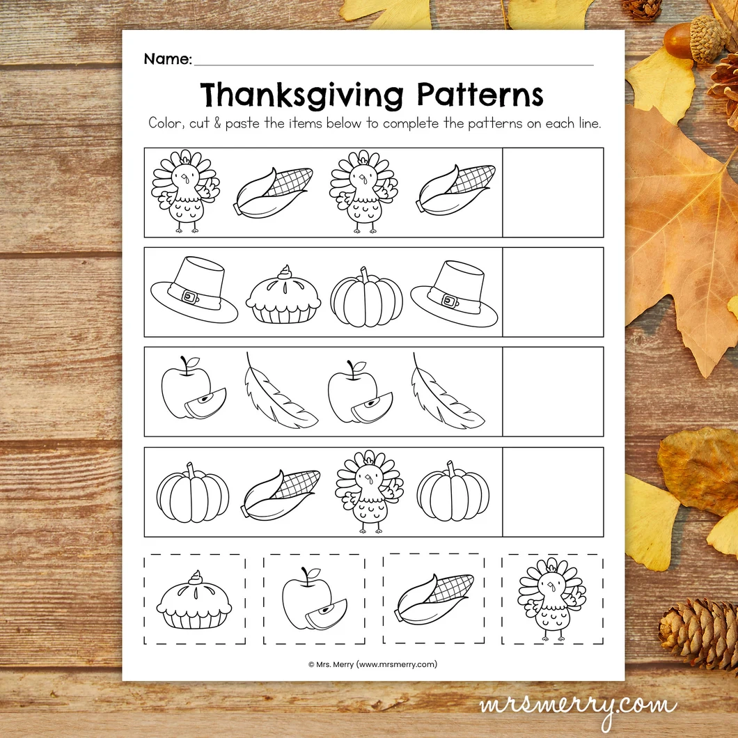 Thanksgiving Patterns Worksheet Mrs Merry Thanksgiving Patterns Worksheet Mrs Merry