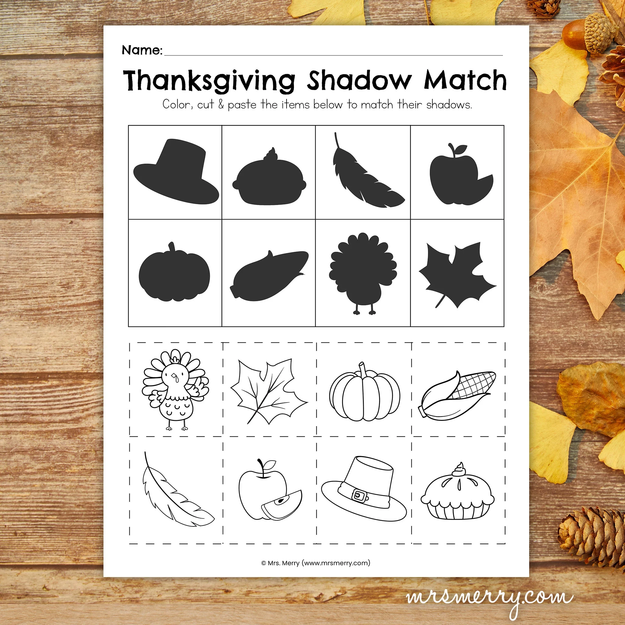 Thanksgiving Shadow Matching Worksheet Mrs Merry Thanksgiving Shadow Matching Worksheet Mrs Merry
