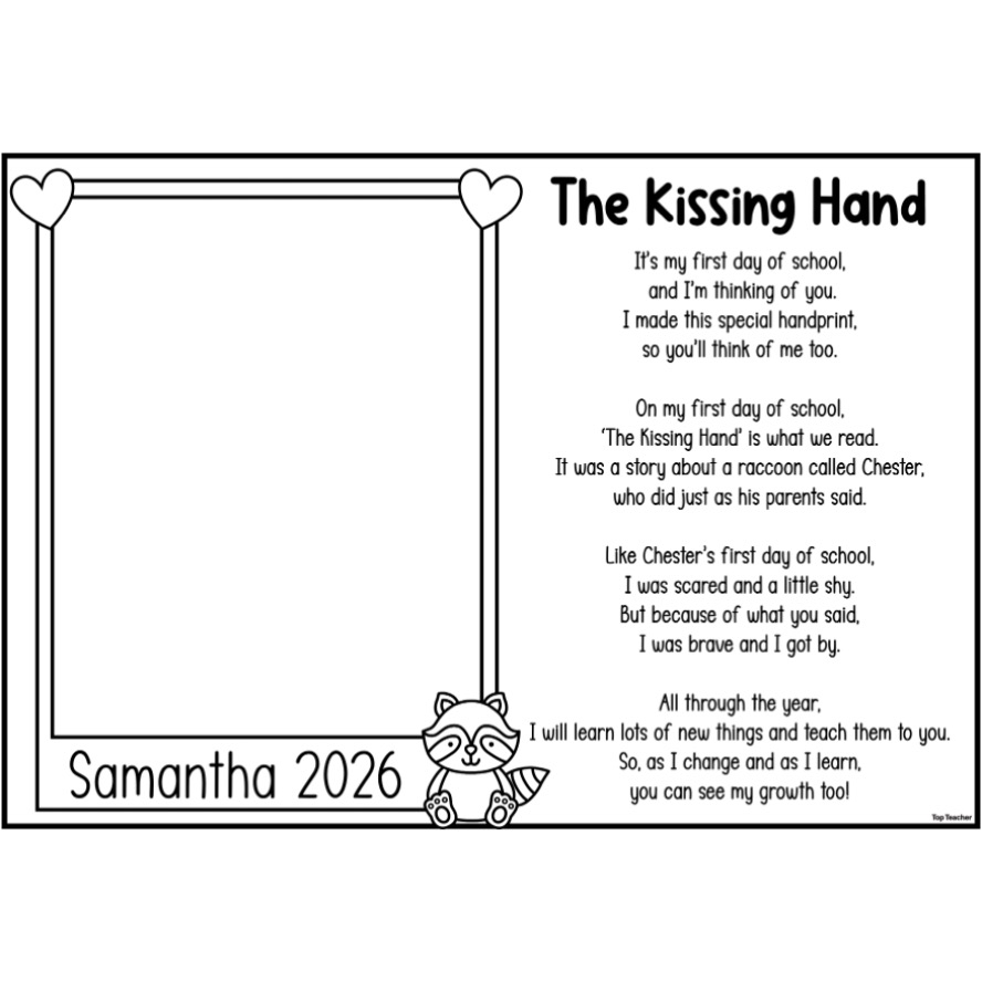 The Kissing Hand Handprint Poem Top Teacher The Kissing Hand Handprint Poem Top Teacher