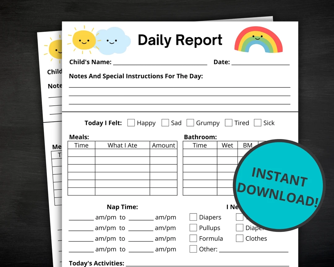 Toddler Daily Report Daily Log For Daycare Preschool Nanny Babysitter Childcare Centre Home Daycare Infant Report Daycare Reports Etsy Hong Kong