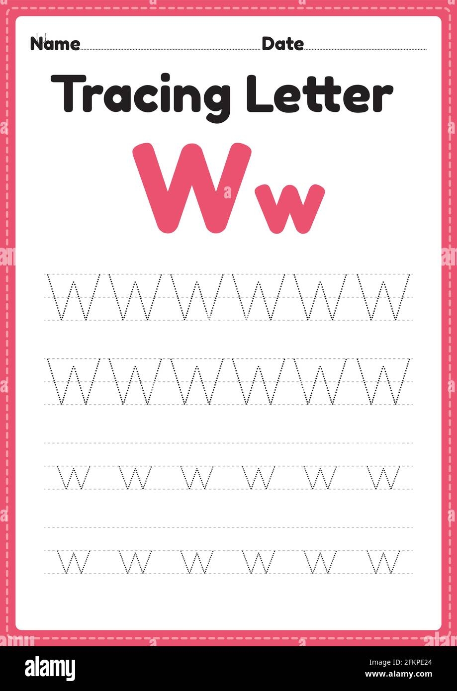 Tracing Letter W Alphabet Worksheet For Kindergarten And Preschool Kids For Handwriting Practice And Educational Activities In A Printable Page Illust Stock Vector Image Art Alamy
