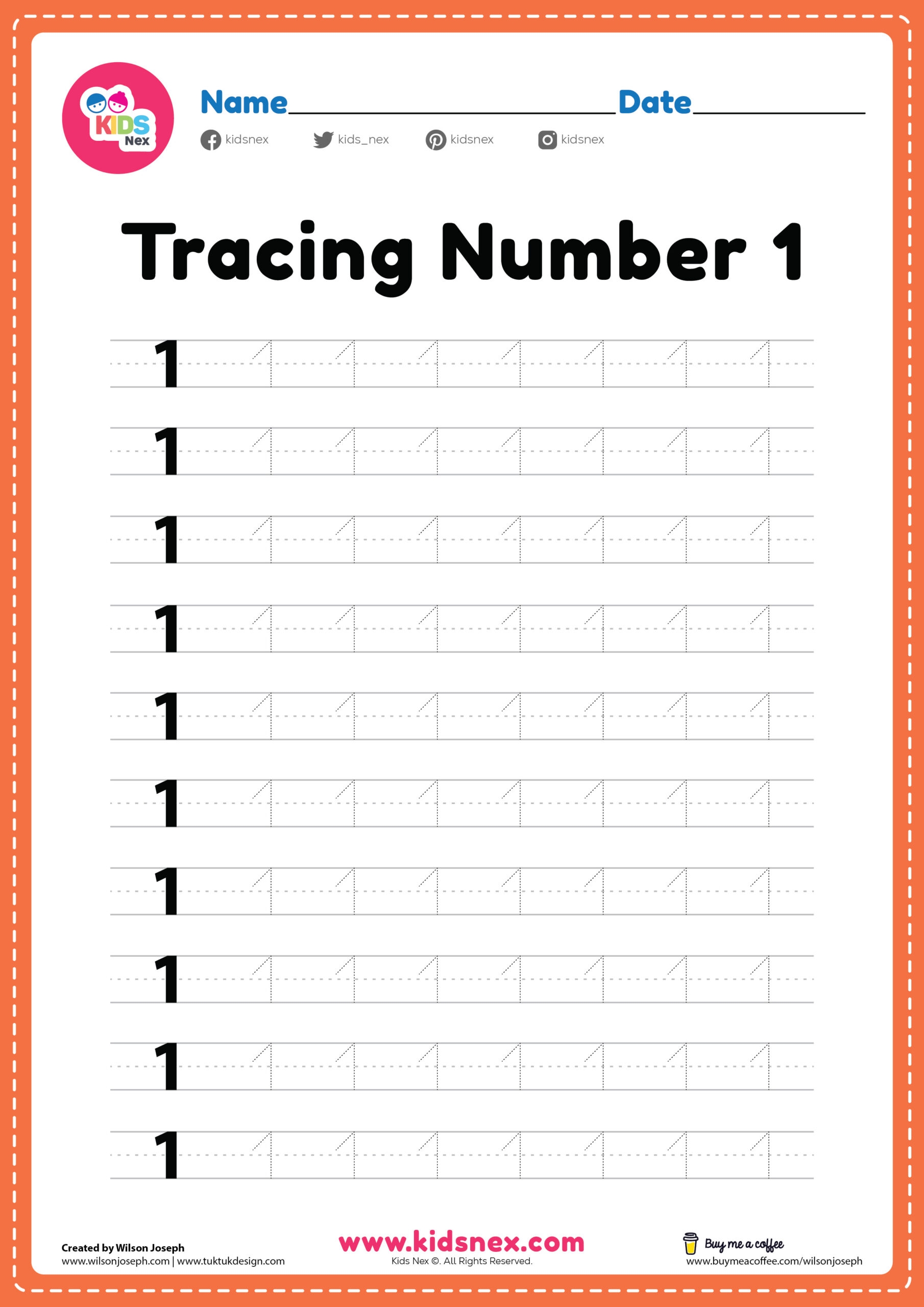 Tracing Number 1 Worksheet Free Printable PDF