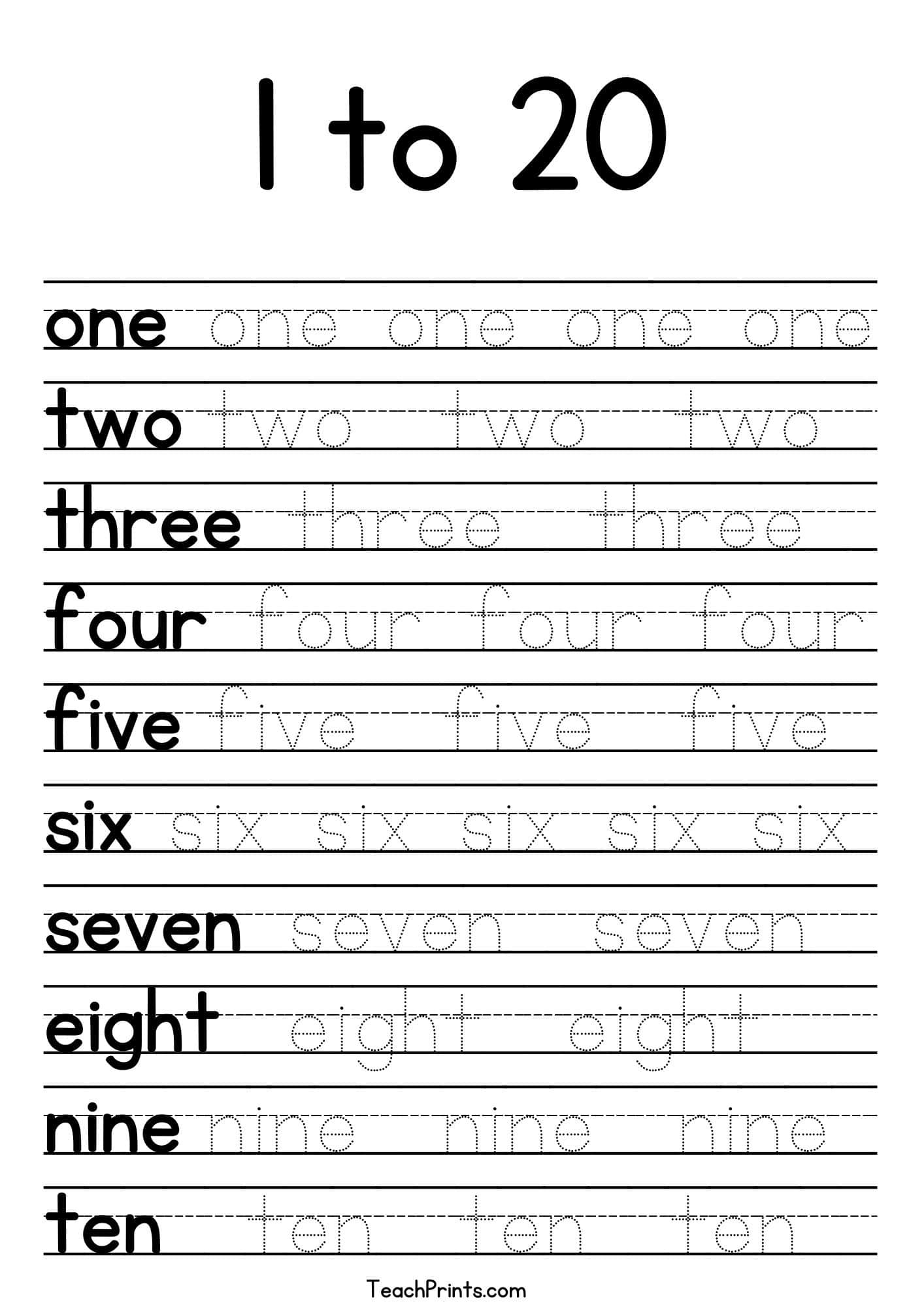 Tracing Numbers 1 20 Worksheets Free Printable Pdfs Teach Prints