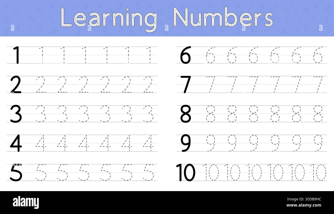 Tracing Numbers 1 To 10 Worksheet Educational Printable Practice For Kids Stock Vector Image Art Alamy