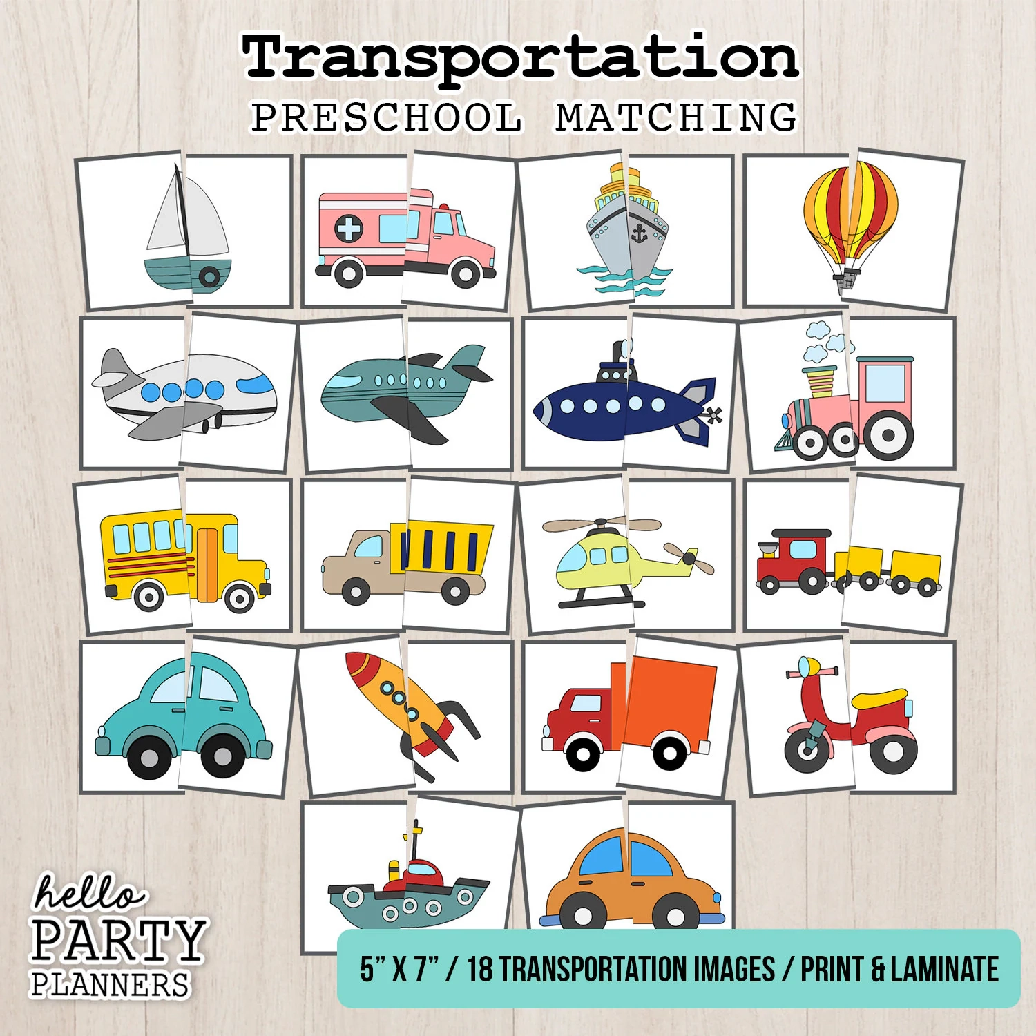 Transportation Matching Game Preschool Printable Activity digital Download Etsy
