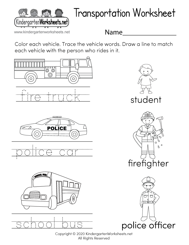 Transportation Worksheet Free Printable PDF