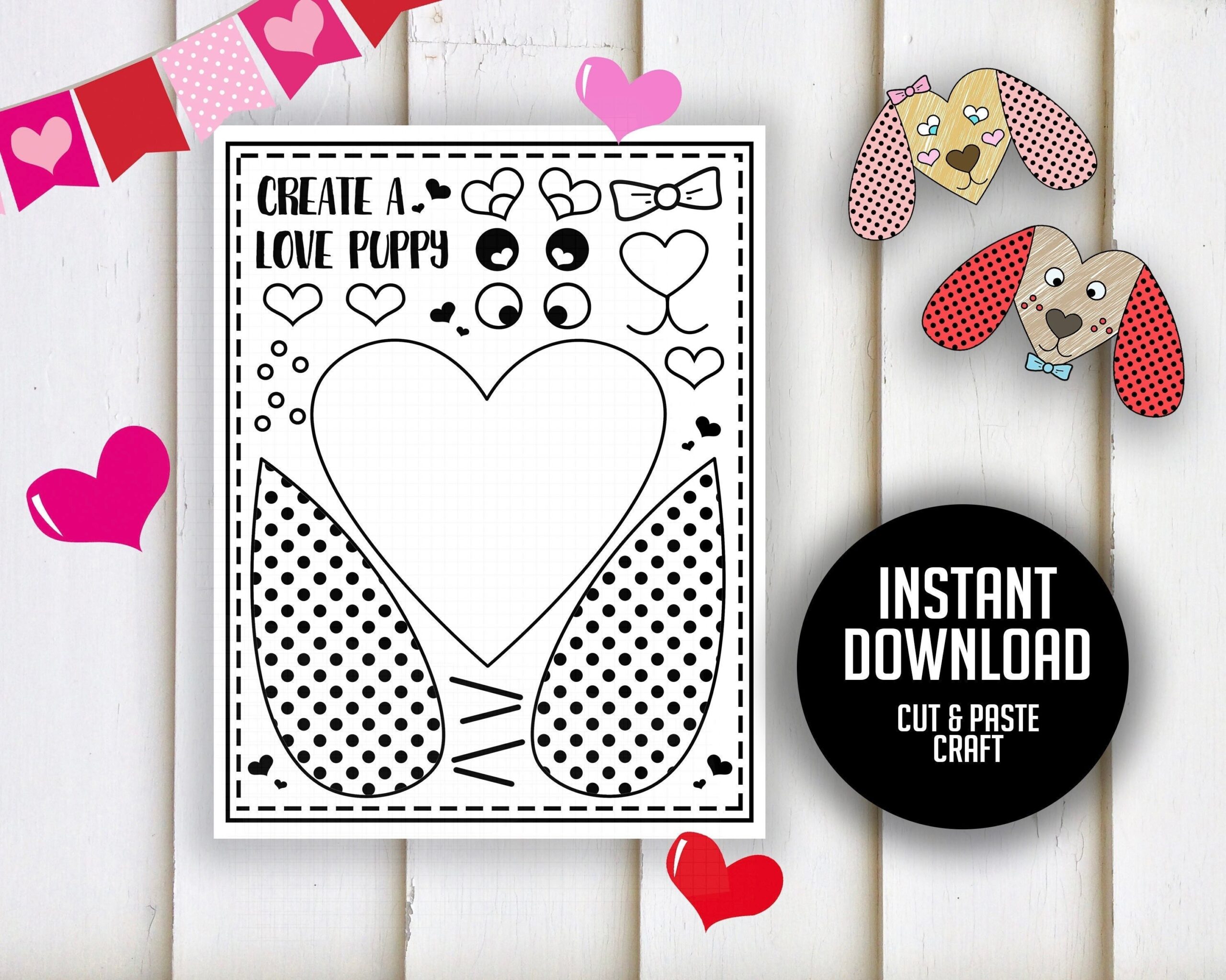 Valentine Love Puppy Craft Cut And Paste Activity digital Download Etsy