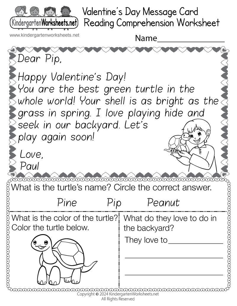 Valentine s Day Reading Comprehension Worksheet Free Printable PDF