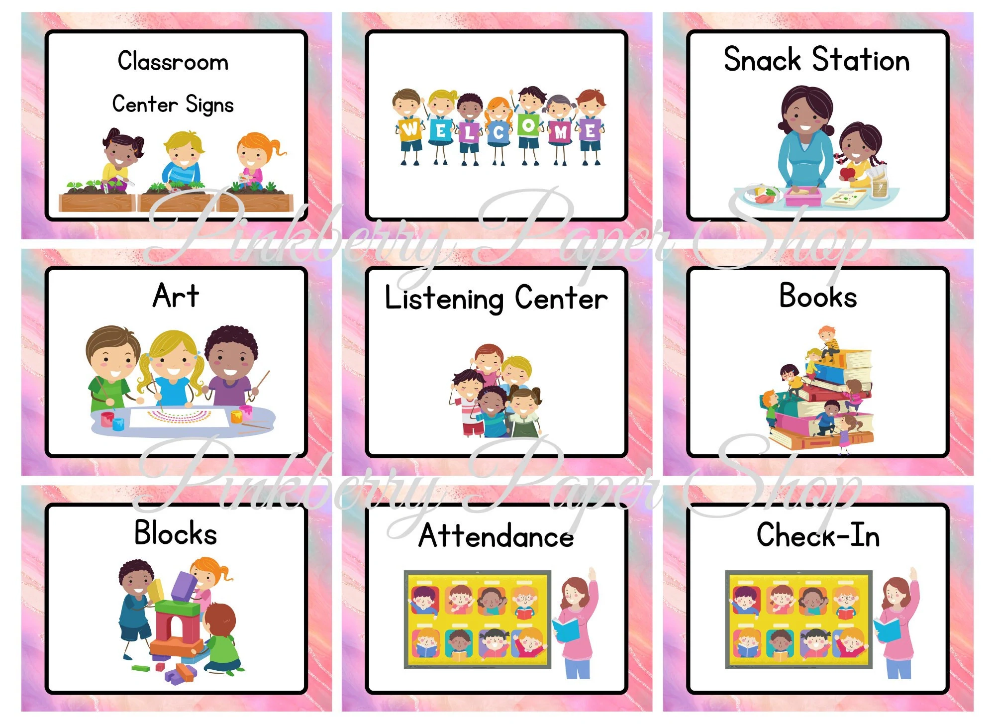 Watercolor Classroom Center Signs Preschool Centers Printable Resizable Signs Blank Template Etsy