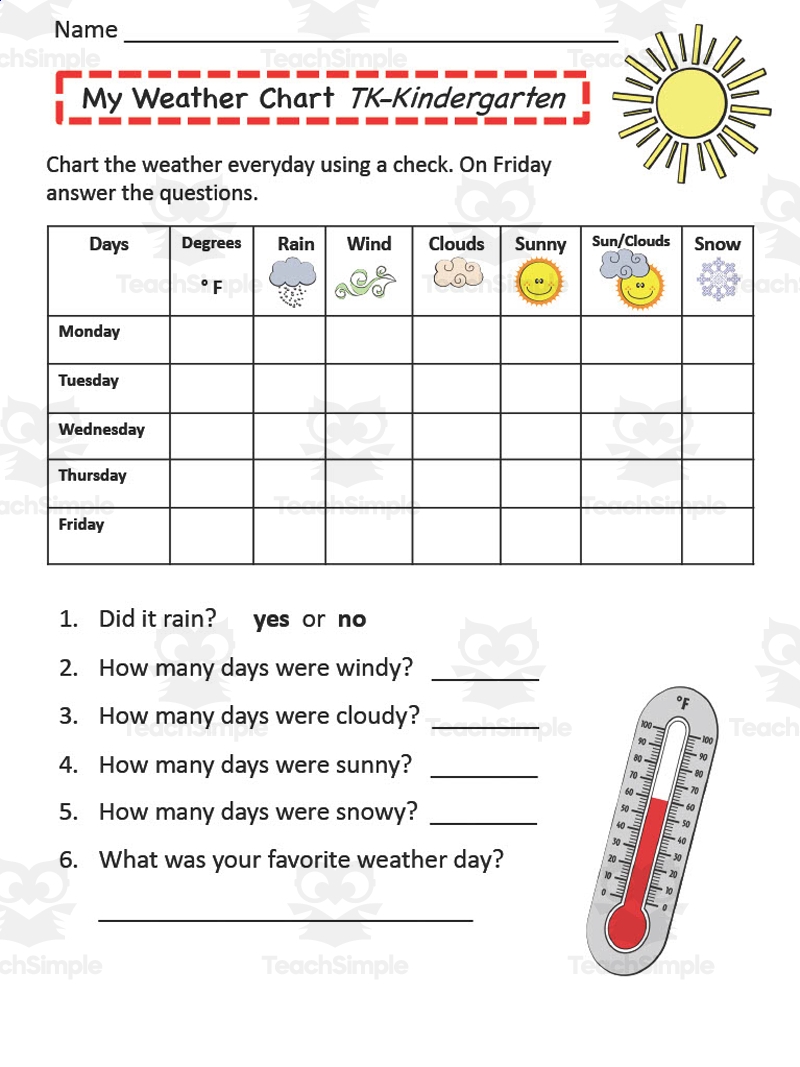 Weather Chart Printable For Class Color B W 