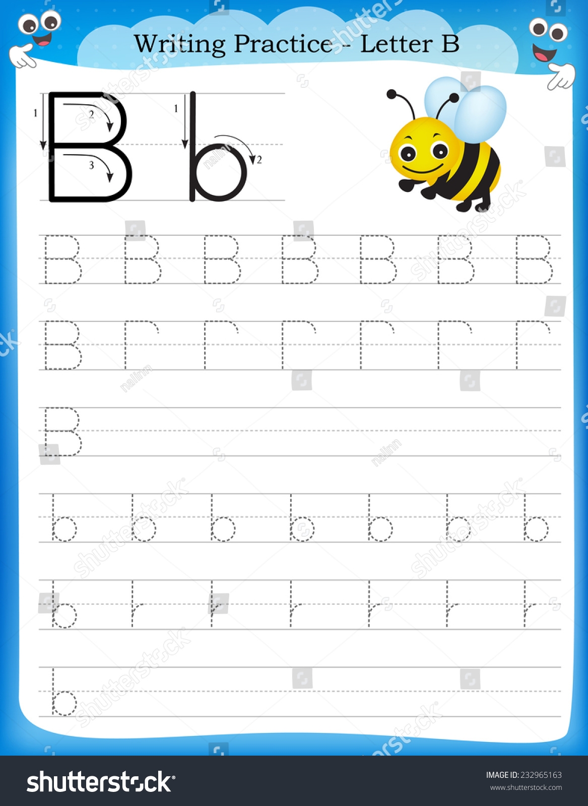 Writing Practice Letter B Printable Worksheet Stock Vector Royalty Free 232965163 Shutterstock